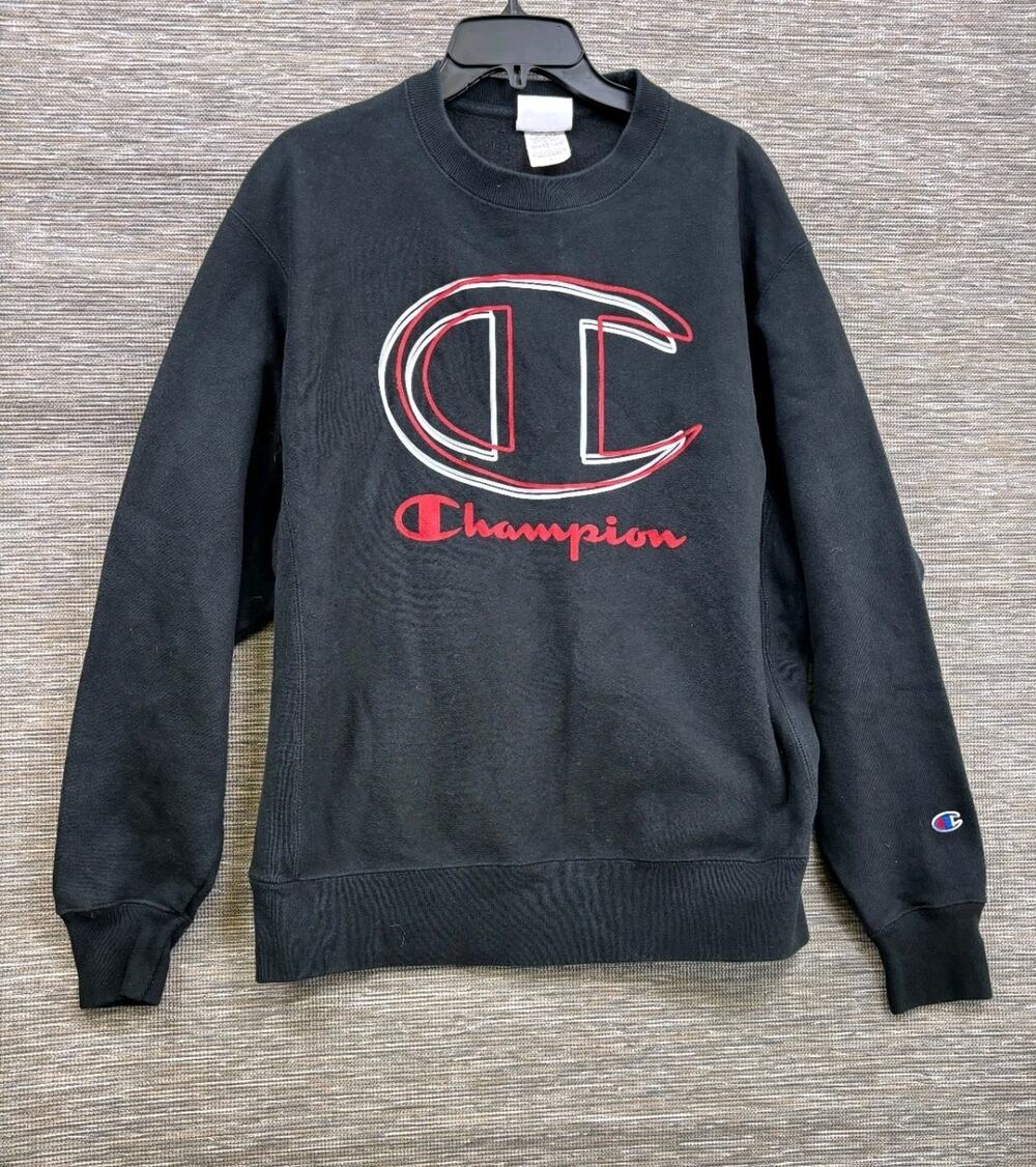 Champion Sweatshirt Men Size L Black Crew Neck Reverse Weave Long Sleeve